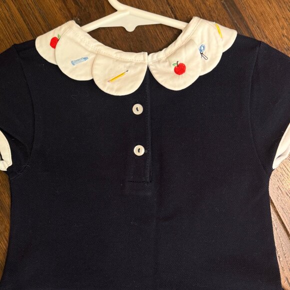 Bella Bliss - Navy Short Sleeve Dress w/ Scalloped Embroidered Collar - Picture 4 of 4